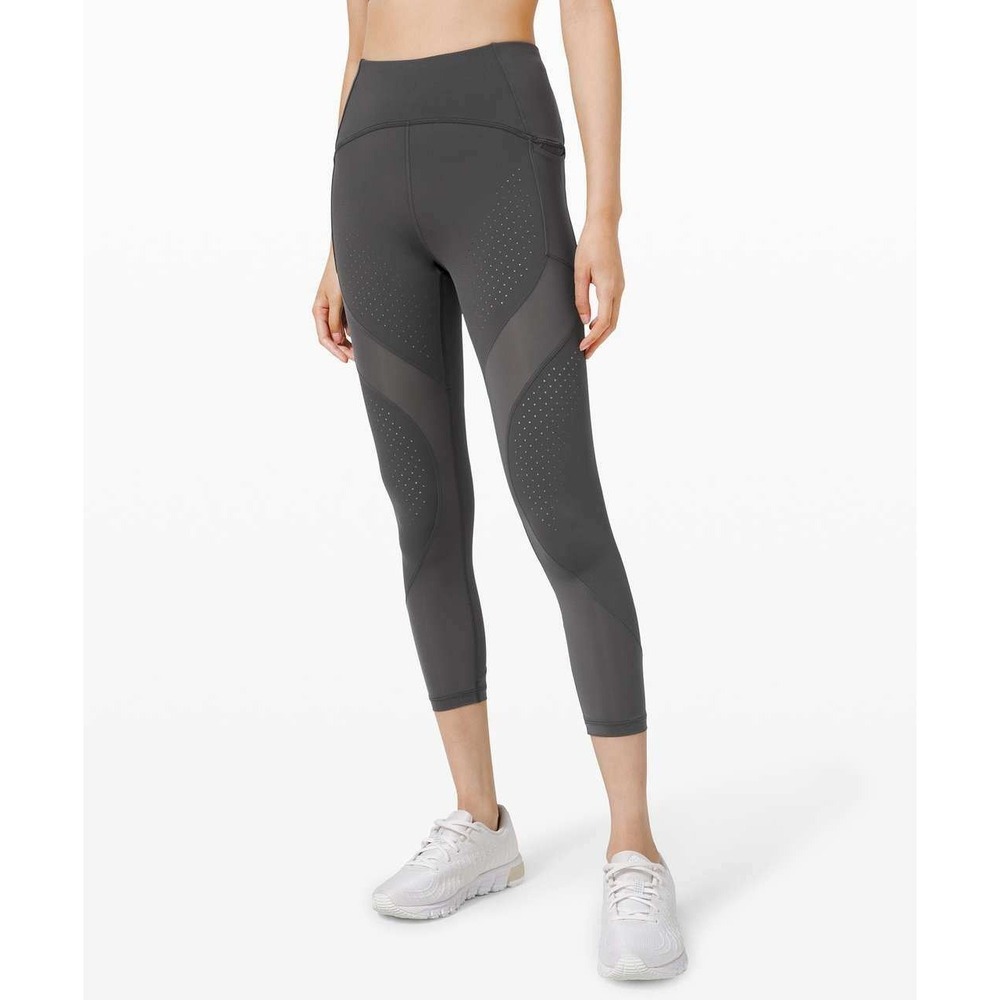 Lululemon Mesh Laser Cut Uncovered Strength High-Rise Crop 23" Graphite Grey/6